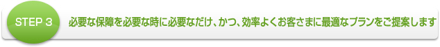 必要な保障を必要な時に必要なだけ、かつ、効率よくお客さまに最適なプランをご提案します。
